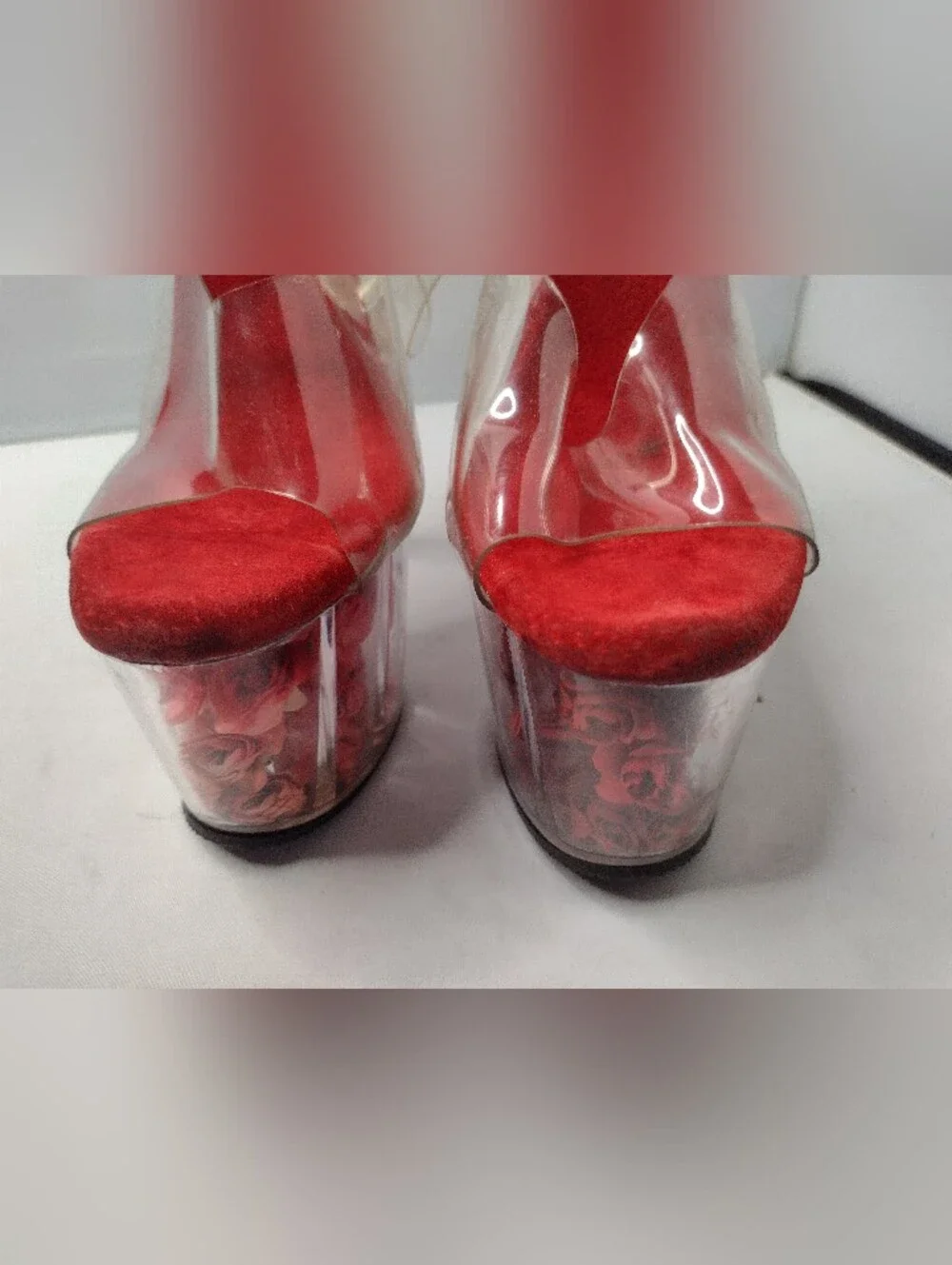 Pleaser Adore 708FL Women's Heel Platform Ankle Strap Red Clear Shoes 5 A10